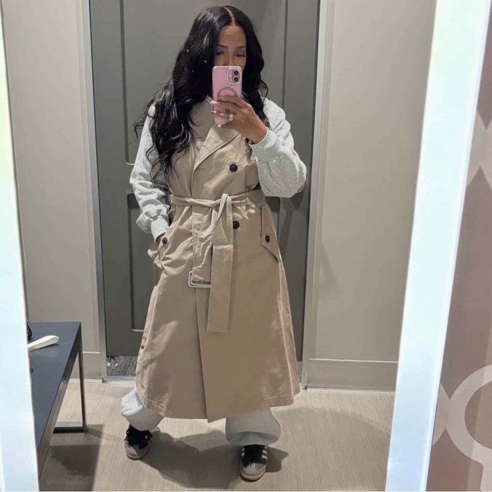 KBB by KAHLANA Women's 'The Sweatshirt Trench Coat' - Khaki/Heather Gray M, 3X - Picture 4 of 4